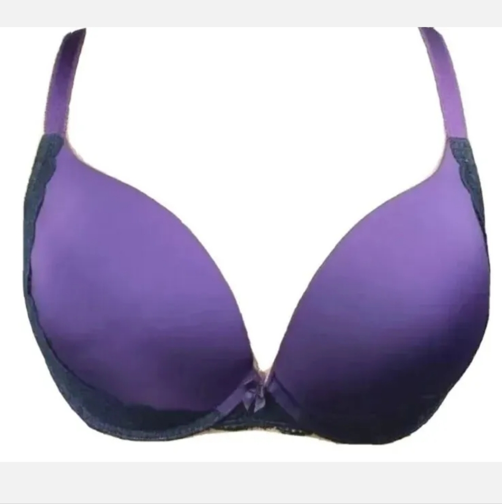 Torrid Bra Woman 44DDD Royal Purple Black Lacey Pushup Underwire Plunge